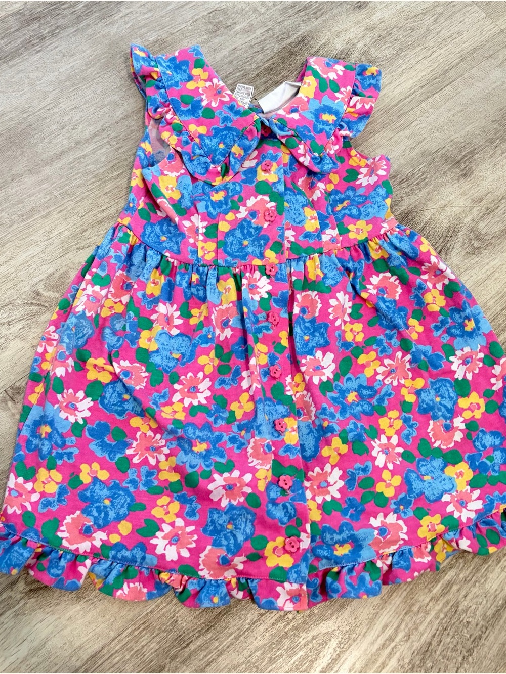 Vintage Girls 90S Floral Dress Sundress 3T Pink Colorful Cotton Blend Collared